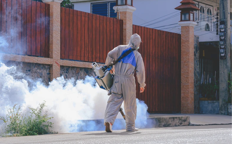 Pest control worker using fogger